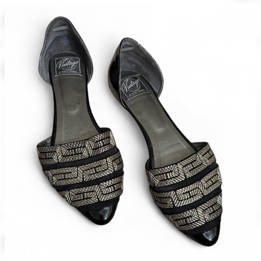 Vintage Jeffrey Campbell Collection Black & Gold Pointed Toe D'Orsay Flats sz 9